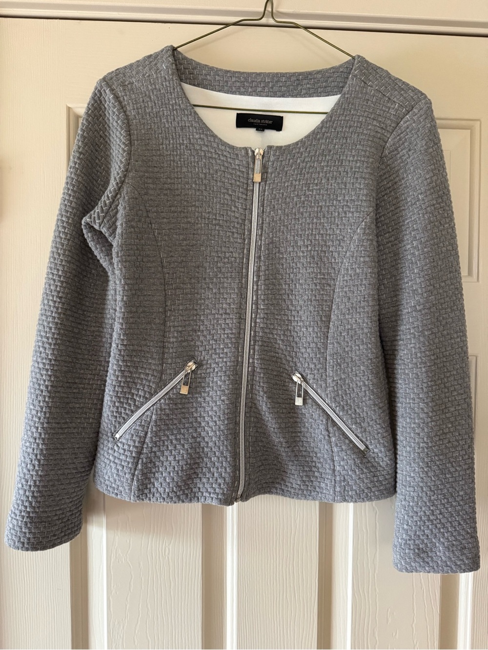Grey Textured Claudia Strater Zip-Front Womens Jacket